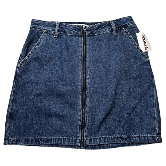 Hollister Ultra High-Rise Zip Front Dark Blue Denim Mini Skirt Zip Front Size 7 - Picture 1 of 6